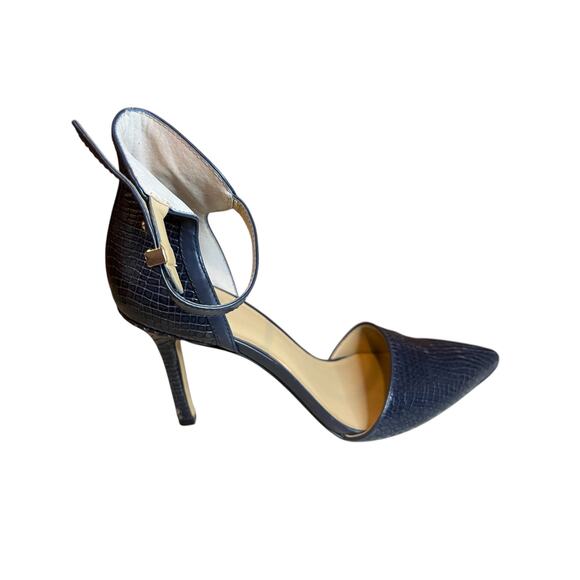 Ann Taylor Leather Snake Embossed Ankle Strap Heels Blue 8.5 - Picture 2 of 8